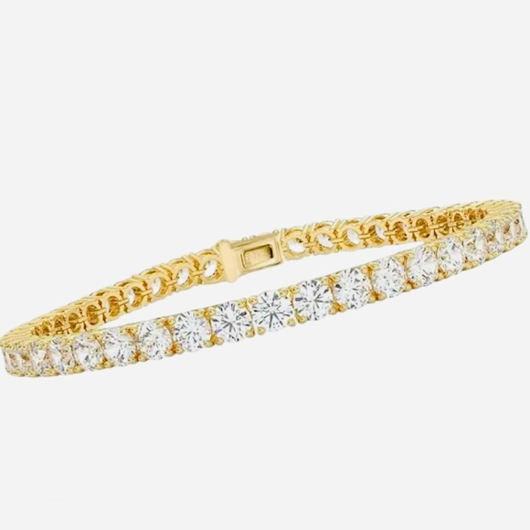 14K Gold and Sterling Silver Tennis Bracelet - Picture 1 of 5